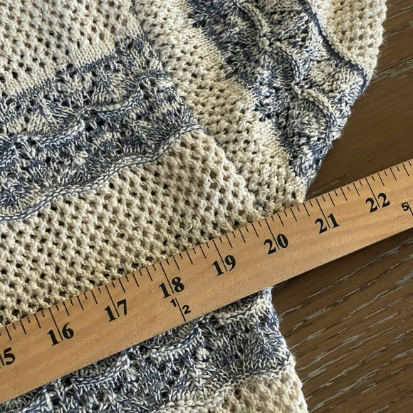 Lani Sweater Womens Medium Blue Cream Striped Boho Beachy Open Knit‎ High Low - Picture 7 of 9